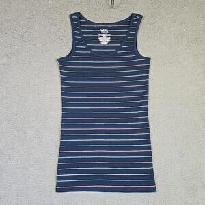 TIME AND TRUE Blue Navy Striped Fitted Cami Scoop Neck Tank Top Size L (12-14)